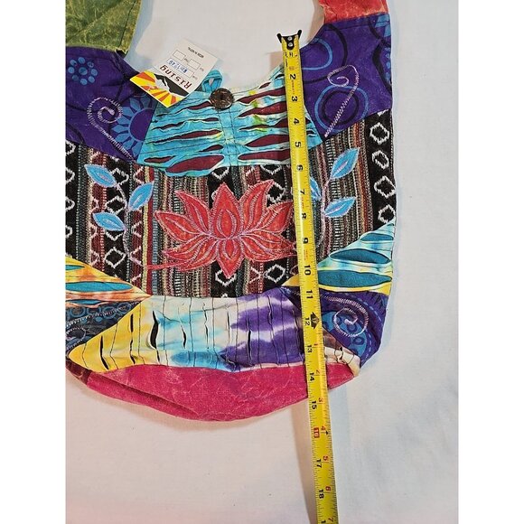 Rising International Shoulder Bag Multicolor Lotus Flower Hippie Boho New - Picture 8 of 15
